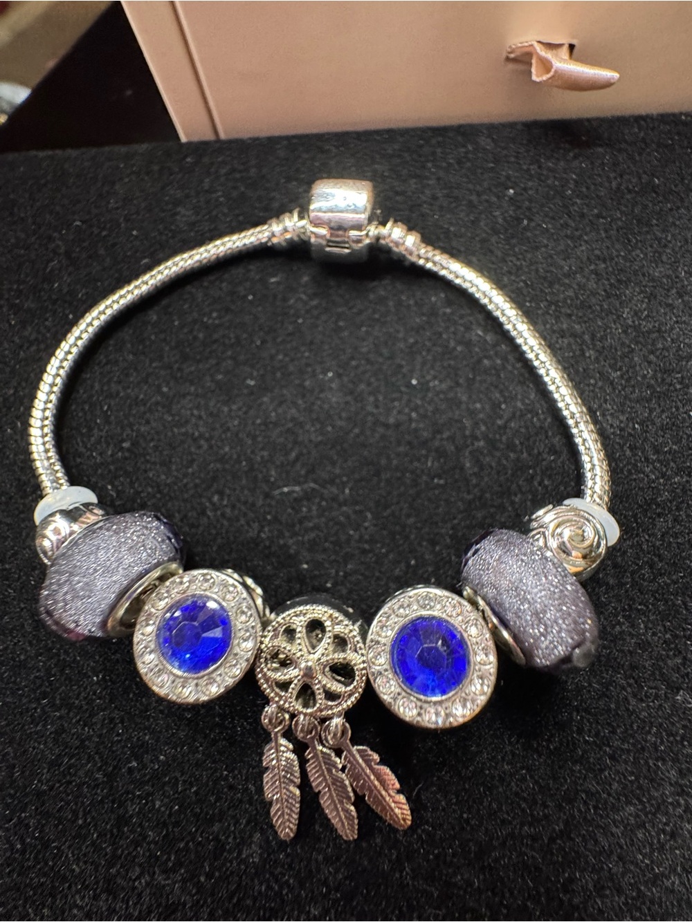 Silver Bracelet with Blue Crystal Charms